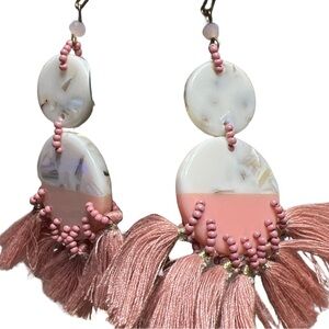 Lucite, Seedbead & Pink Fringe Earrings in the style of Anthropology